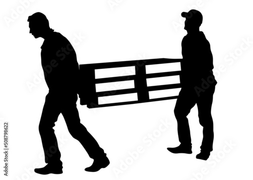Working at construction site. Silhouettes of people on a white background