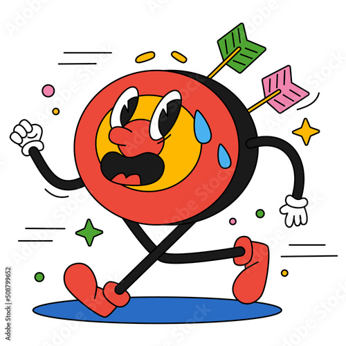 Hand drawn trendy cartoon vector illustration Target runs away from the arrows Landing page