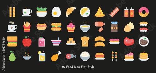 Food Elements Icon Set Pack Vector Flat Style