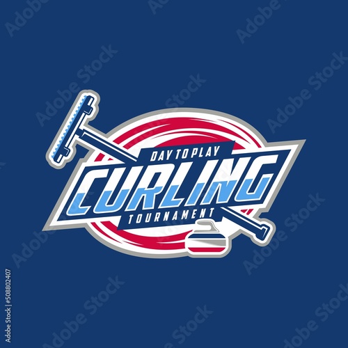 Valokuva curling sports Logo Template Design