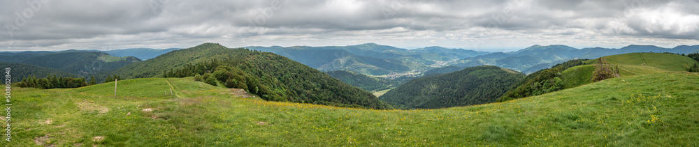 Panoramic view of an hiking trail in French Vosges