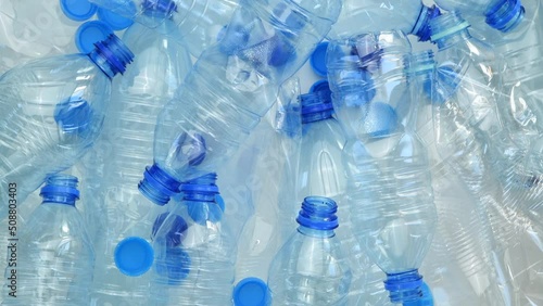 Plastic water bottles prepared for recycling 