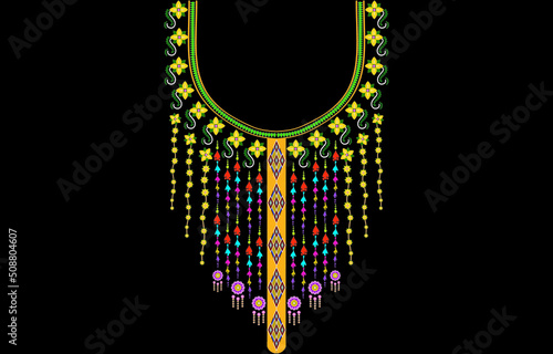 Geometric Ethnic oriental pattern traditional .Floral necklace embroidery design for fashion women.background,wallpaper,clothing and wrapping. photo