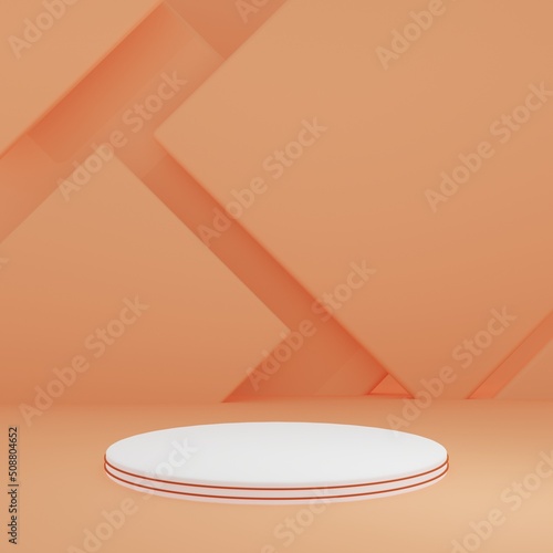 White Product Stand in cream room ,Studio Scene For Product ,minimal design,3D rendering	
