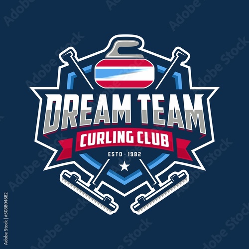 Valokuvatapetti curling sports Logo Template Design