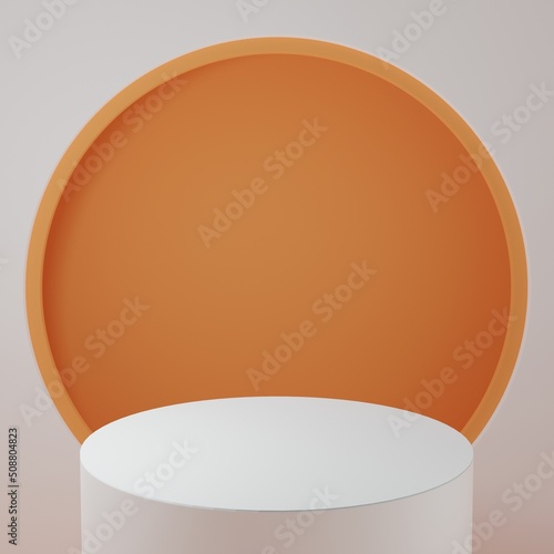 White Product Stand in cream room ,Studio Scene For Product ,minimal design,3D rendering	
