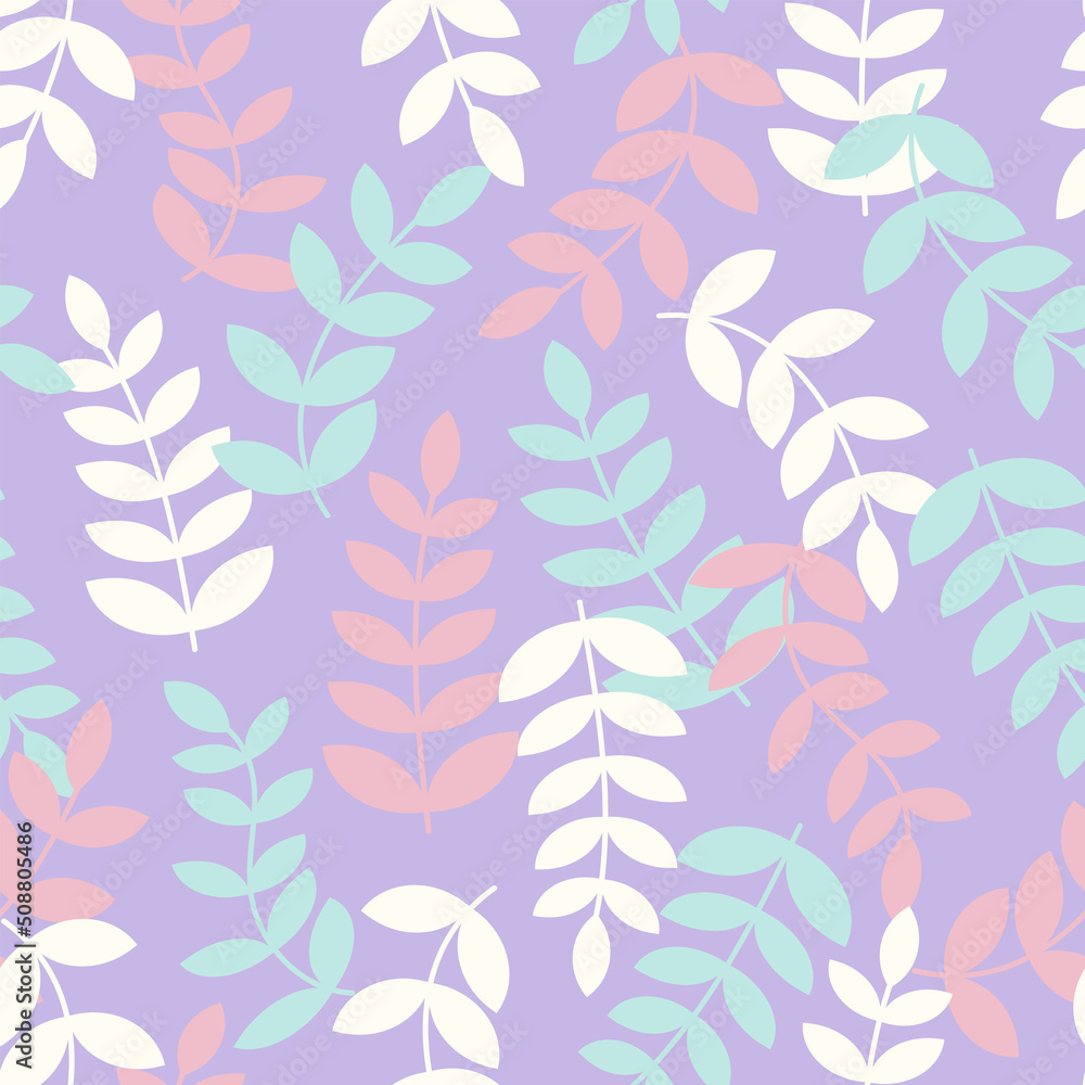 Fototapeta premium Vector botanical background. Colorful floral seamless pattern. Modern trendy print with leaves and sprouts for fabric, paper, package, and ony surface