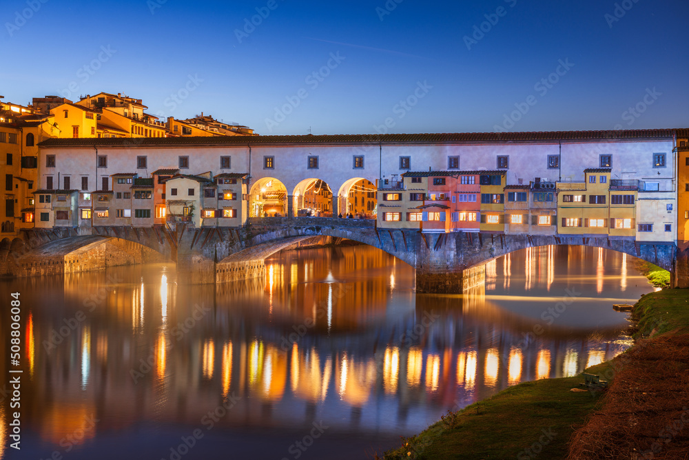Florence, Italy at the Ponte Vecchio Bridge Crossing the Arno River
