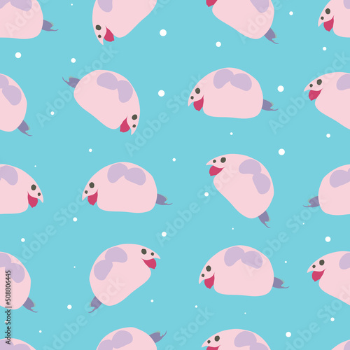 Water flea illustrator with light blue and airdrop background which carton colorful style. Pink zooplankton 