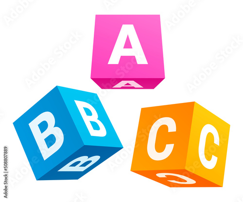 Collection realistic flying abc educational blocks vector illustration photo