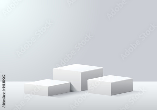 Abstract white 3d display product with geometric podium. Product display presentation, show cosmetic product. Background vector geometric 3d studio room concept.