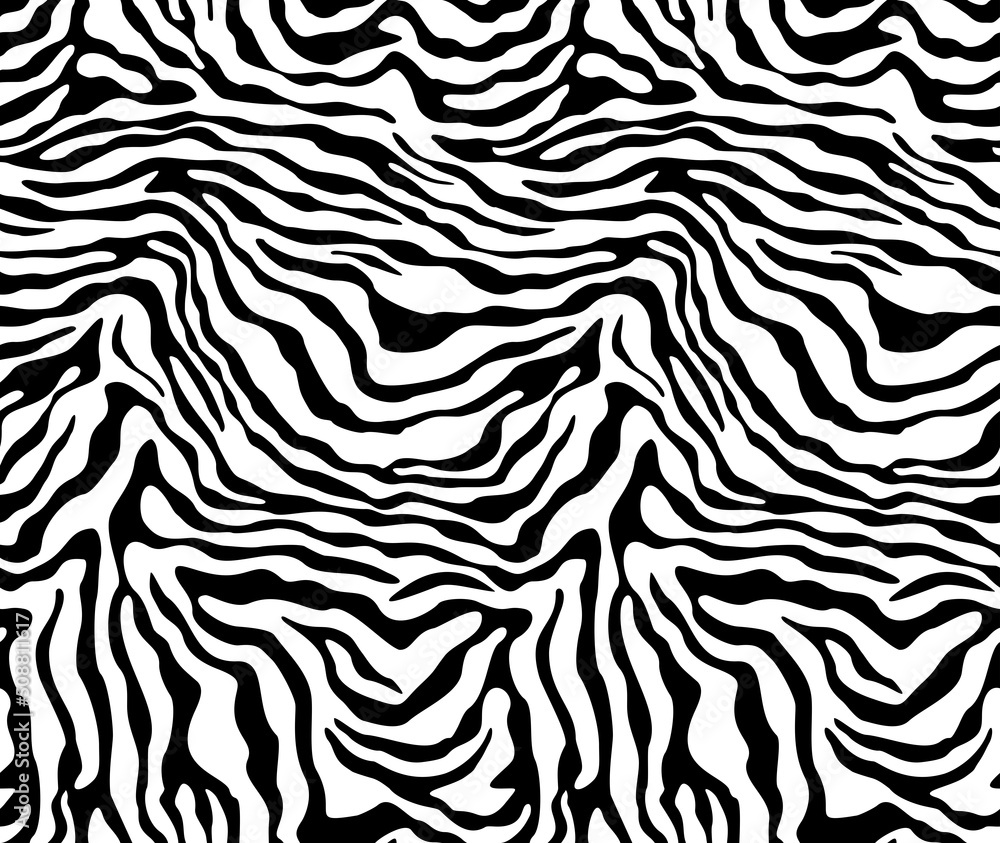 Zebra print seamless vector black and white pattern, trendy animal