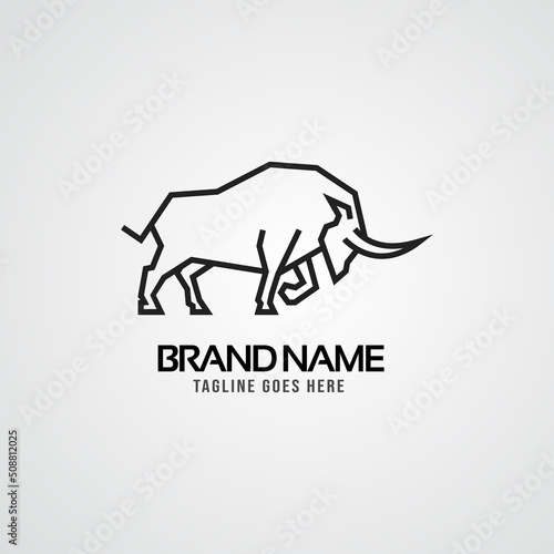 a logo featuring a gallant bull, using a strong line style. Show the company's resilience to achieve success