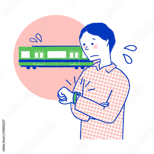電車の遅延に困る男性
