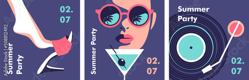 Summer party poster design template. Minimalistic style vector illustration. 