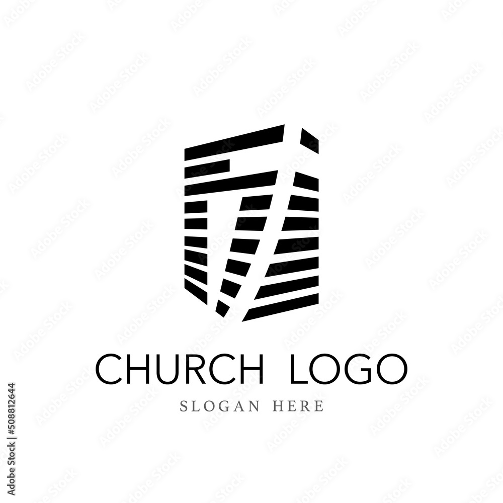 Church logo with cross design vector illustration isolated on white ...