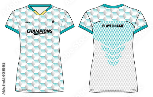 Women Sports Jersey t-shirt design flat sketch illustration with halftone pattern suitable for girls and Ladies for Volleyball jersey, Football, Soccer and netball, Sport uniform kit for sports