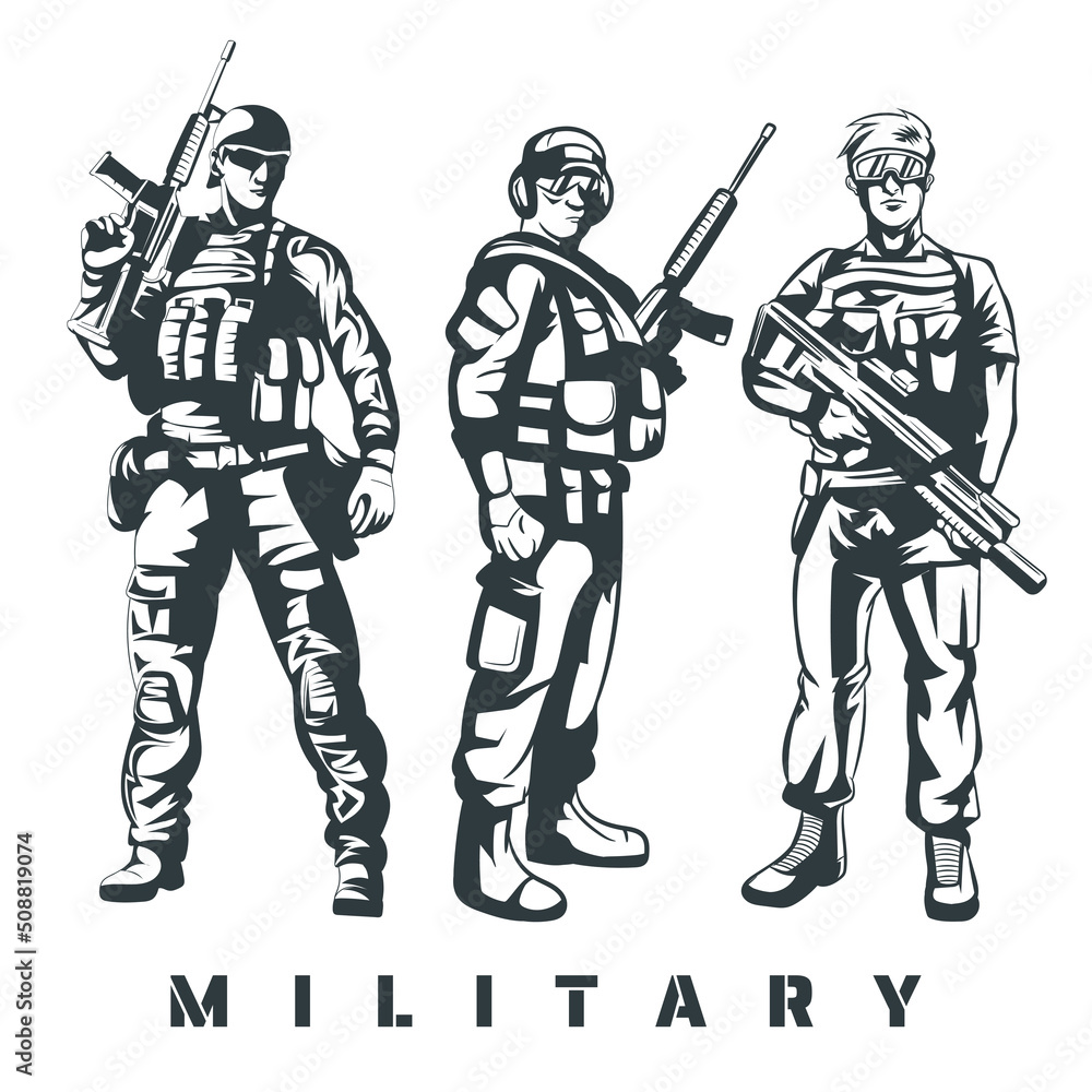 Army or soldier character vector collection