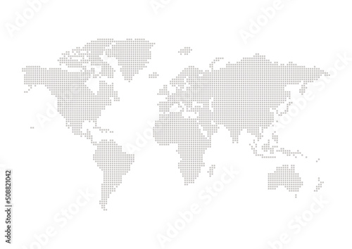 グレーの世界地図 - シンプルな四角いドットのワールドマップ 