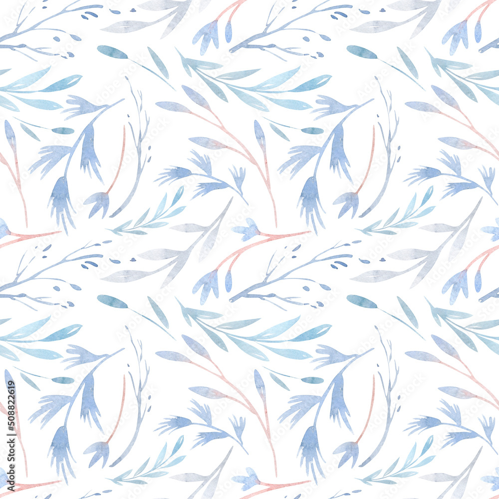 Blue leaves texture pattern.Watercolor floral pattern.Seamless pattern can be used for wallpaper,pattern background,surface textures