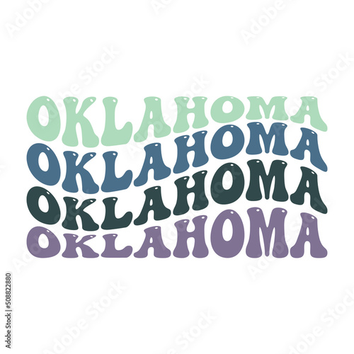 Wavy Oklahoma, USA Lettering Design. Retro Waves Illustration Vector Design. Hippie Clip art Stacked Text Boho.