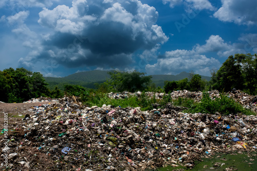 Garbage dump in the countryside in the middle of the valley in Asia
