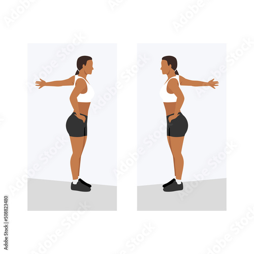 Woman Chest stretch exercise. Flat vector illustration isolated on white background