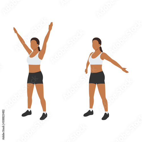 Woman doing Big arm circles exercise. Flat vector illustration isolated on white background