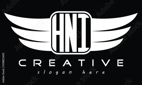 HNI three Letter wing symbol minimalist modern font creative concept icon professional logo design, Vector template
