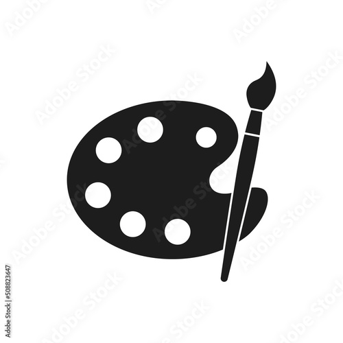 Palette and paint brush icon. Vector. Flat design.