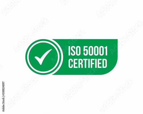 ISO 50001 standard certificate badge - Energy management. Vector stock illustration.