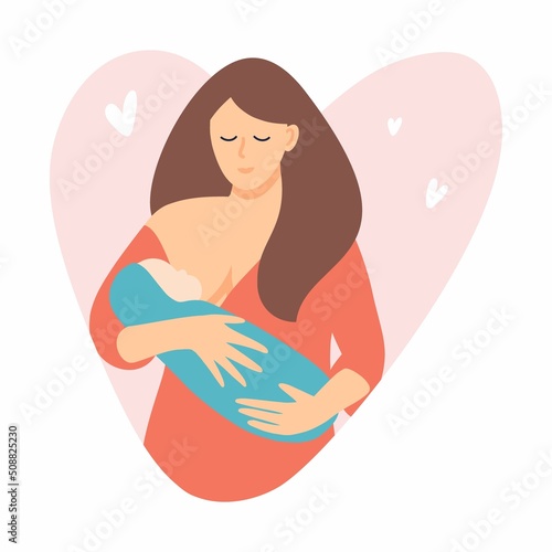 A young mother is breastfeeding a baby.