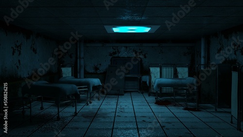 3d-illustration of an empty and scary hospital room photo