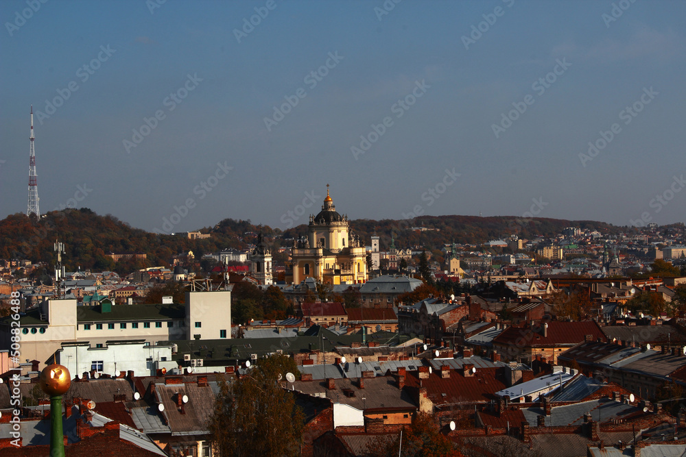Fototapeta premium Top view of the old Lviv