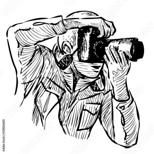 Sketch of young man photographing on camera