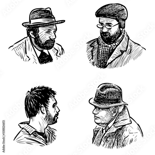 Sketch portraits of various casual  townsmen