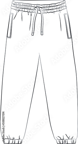 sport sweatpants, wide jogging pants contour lines drawn, sketch drawing