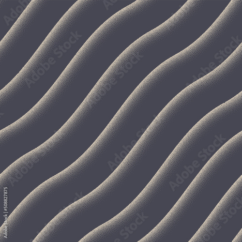 Smooth Wavy Incline Parallel Strips Seamless Pattern Vector Abstract Background. Ripple Striped Curved Structure Gritty Grainy Subtle Texture Repetitive Grey Wallpaper. Half Tone Art Illustration