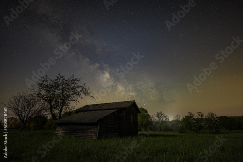 Barn at night with milkyway 