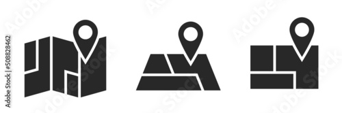 map with location pin icon set. vacation, travel and journey symbol. isolated vector image