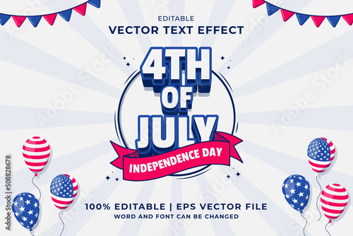 Editable text effect 4th July Independence Day Cartoon style premium vector