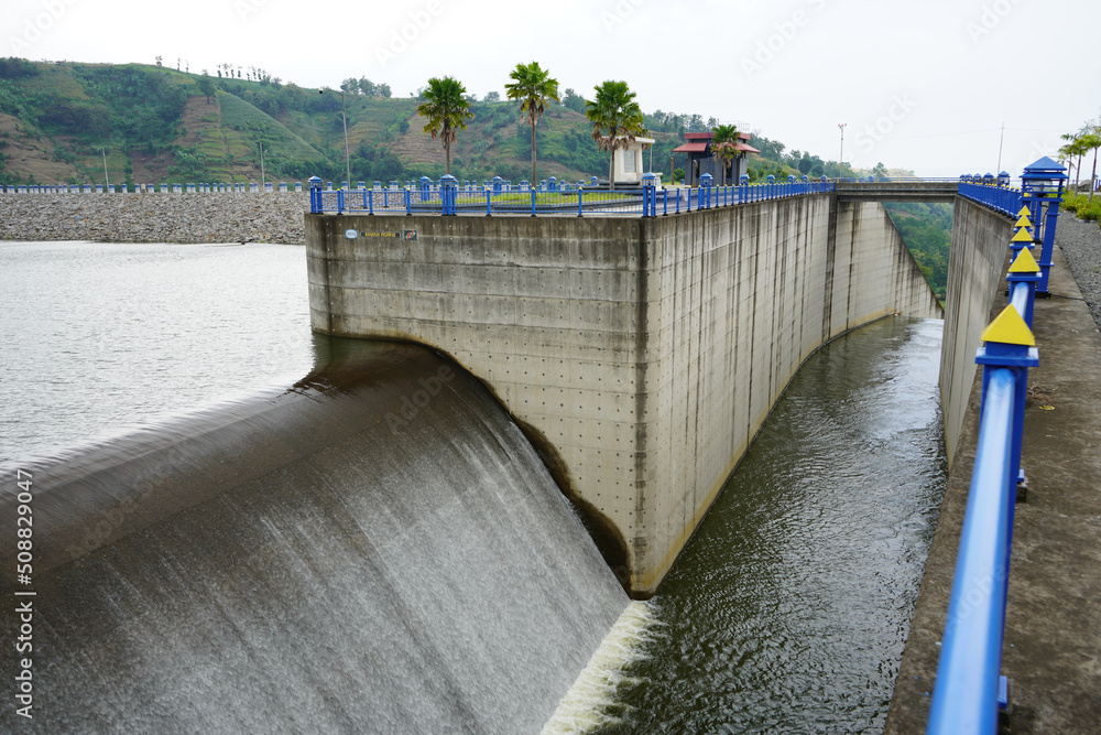 Kudus, Indonesia - March, 2022 : Logung Dam is one of 65 dams built by the Ministry of PUPR to support President Joko Widodo's NawaCita program to achieve national food and water security.