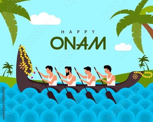 Фотография illustration of snakeboat race in Onam celebration background for Happy Onam fes