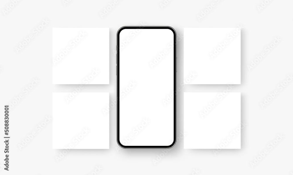Smartphone With Blank Screen, Square Templates for Social Media Posts Design. Vector Illustration Smartphone With Blank Screen, Square Templates for Social Media Posts Design. Vector Illustration