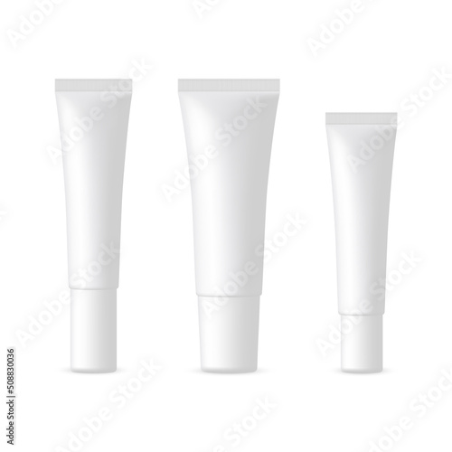 Set of Small Cosmetic Tubes, Isolated on White Background. Vector Illustration