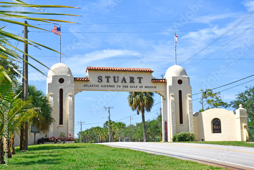 Photography Stuart Welcome Arch spanning across the road in Stuart, Florida