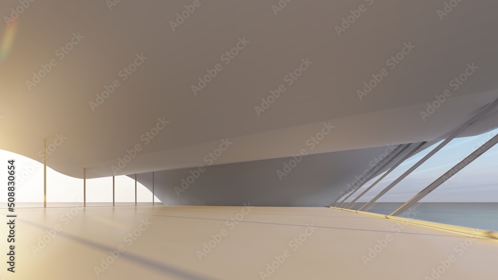 Obraz premium Architecture background empty interior with curved windows 3d render