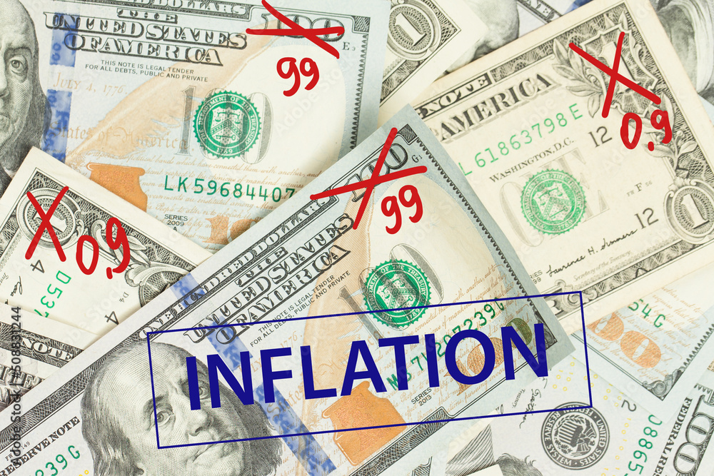 Financial crisis and inflation growth concept with background of us dollars Financial crisis and inflation growth concept with background of us dollars