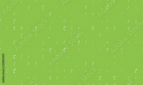 Seamless background pattern of evenly spaced white table lamp symbols of different sizes and opacity. Vector illustration on light green background with stars