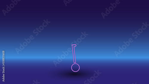 Neon gyroscooter symbol on a gradient blue background. The isolated symbol is located in the bottom center. Gradient blue with light blue skyline